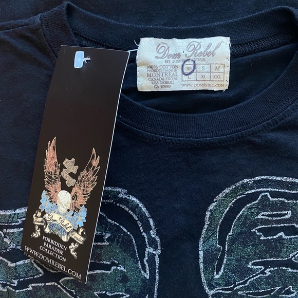 NWT DOM REBEL Black Cotton Graphic Wings Forbidden Paradise Tee T-Shirt SZ XS - Picture 6 of 6